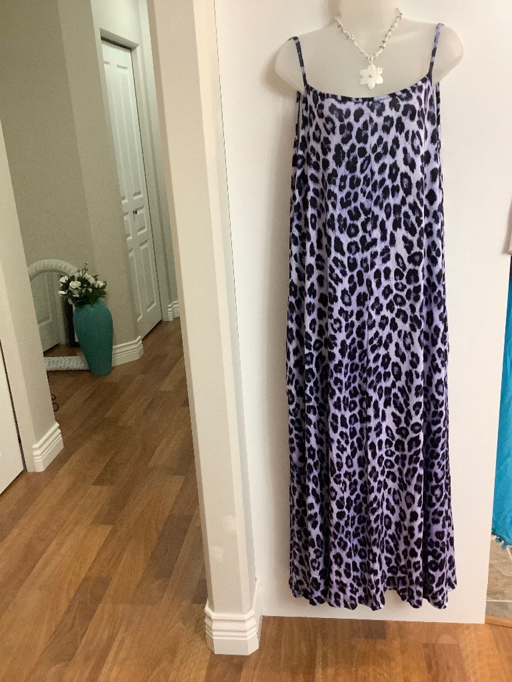 NEW Purple print maxi dress fits 3X, length 56”